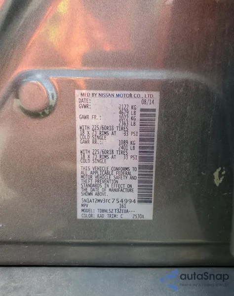 2015 Nissan Rogue S from USA, damaged, VIN 5N1AT2MV3FC754994